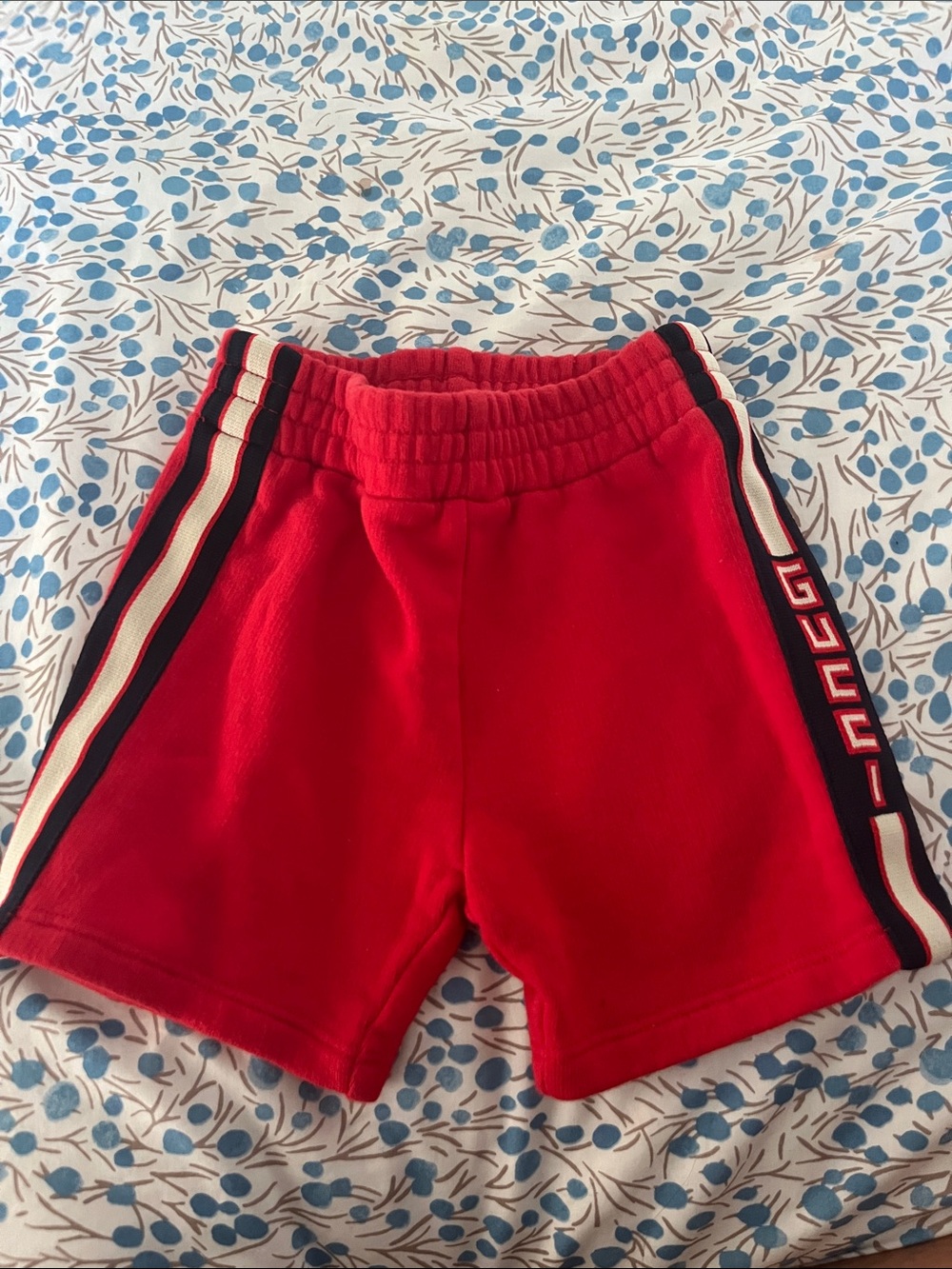 Gucci Red Kids Logo-Striped Elastic Waist Shorts